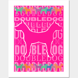 Doubledog, dog silhouette on pink background Posters and Art